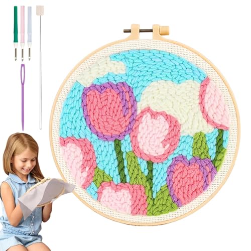 Blumen-Punch-Nadel-Kit, Stickerei Punch Nadel Kit Blume - Gestempeltes Sticktuch | Blumenstickerei-Kits, handgefertigte Stickerei-Kits für Männer, Frauen von Ynnhik