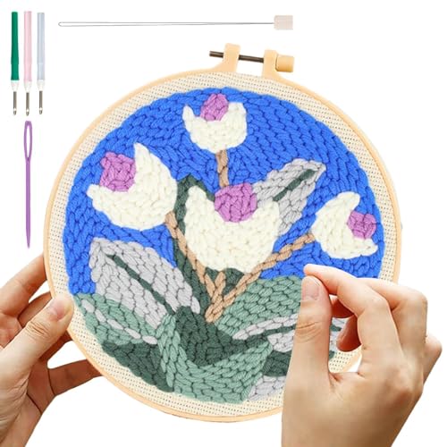 Blumen-Punch-Nadel-Kit, Stickerei Punch Nadel Kit Blume | Stickerei-Sets mit Blumenmuster - florale Stickerei-Kits, handgefertigte Stickerei-Kits für Männer, Frauen von Ynnhik