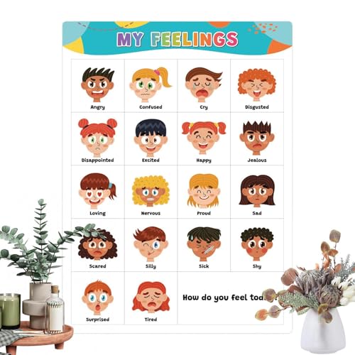 Fühlt Diagramm Für Kinder - Cartoon Feelings Poster | Cartoon Stimmungslernposter Für Kindervorschulen, Ruhige Eckversorgung Emotion Identification Aid: Zeigt Verschiedene Ausdrücke Um Hilfe von Ynnhik