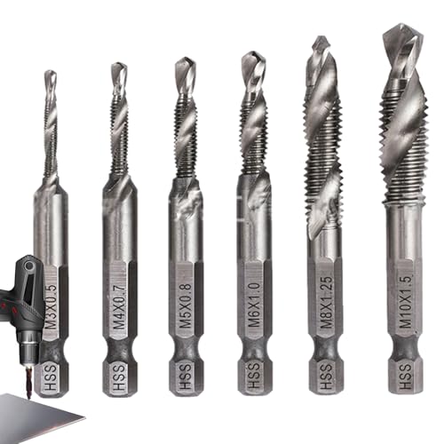 Gewindebohrer-Set, Kombinationsbohrer-Set | 6 Stück Anti-Senkbohrer & Armaturen | Langlebige Schraubenhähne Werkzeugsatz in metrischer Größe M3 M4 M5 M6 M8 M10 Gewindebohrer-Set, Kombinationsbohrer-Set | 6 Stück Anti-Senkbohrer & Armaturen | Langlebige Schraubenhähne Werkzeugsatz in metrischer Größe M3 M4 M5 M6 M8 M10 von Ynnhik