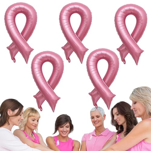 Rosa Brustkrebs-Luftballons | Brustkrebs-Band-Partybevorzugungsballons 5 Stück - Brustkrebs-Dekorationen, Rosa, 91,4 Cm, Brustkrebs-Bewusstseins, Sie Erhalten 5 Rosafarbene Luftballons von Ynnhik