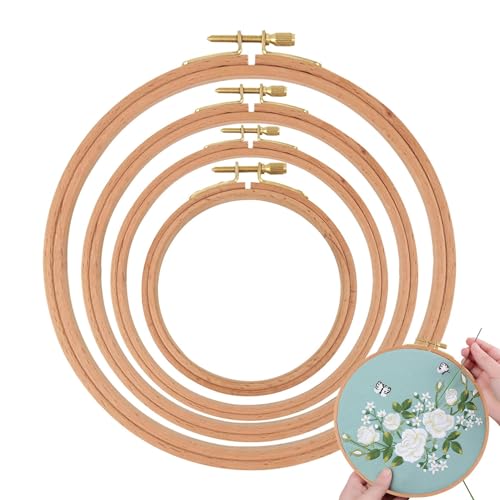 Stickrahmen, Stickerei-Set, Nadelarbeit, 4-teiliges Stickerei-Rahmen, verstellbare Holzhandwerk, Nähen von Reifen für Wanddekoration von Ynnhik