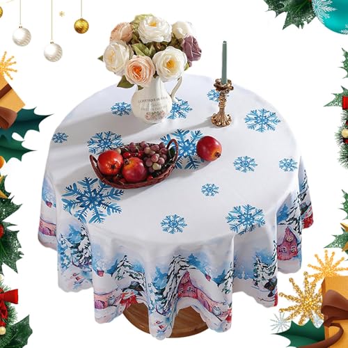 Weihnachtstisch Tischdecken rund, Weihnachten Tischdecken rund - 60 Zoll wasserdichte Weihnachtstisch Tischdecken Runde | Esstisch Dekor, Schneemann Weihnachtsschmuck, Waschbare Tischdecken für von Ynnhik