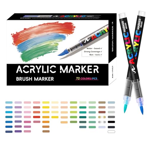 Ynnhik Acrylmarker - Weiche Pinselspitze Marker Zum Ausmalen Und Kreativprojekte,Ausblutsicheres Kunsthandwerk Set Stein Stoff Holz Keramik Oberflächen Farbecht Akrylmarker Vielseitig Nutzbar Kunstw von Ynnhik