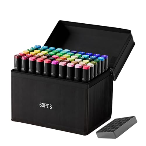 Ynnhik Zeichenmarker | 60 Farben Doppelspitze Flachspitze Feinspitze Marker Set,Ölbasierte Aquarellmalstifte Mit Meißelfeinspitze Für Papier Holz Kunstbedarf Ynnhik Zeichenmarker | 60 Farben Doppelspitze Flachspitze Feinspitze Marker Set,Ölbasierte Aquarellmalstifte Mit Meißelfeinspitze Für Papier Holz Kunstbedarf von Ynnhik