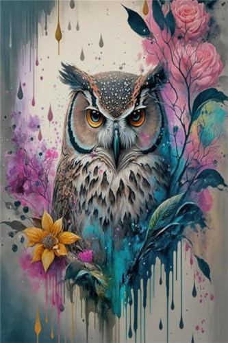Eule Diamond Painting Erwachsene, Rose Diamond Painting Set, 5D DIY Diamant Painting Bilder Groß xxl 30x45cm Diamond-Painting, mit Diamond Painting Zubehör, für Zimmer Deko Aesthetic Geschenk Ly-11425 von Ynulann