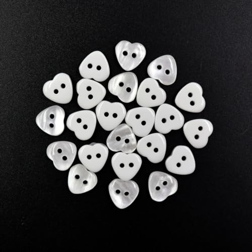 Knöpfe in Herzform, zum Basteln, Basteln, Kunst, Nähen, glänzend, Perlweiß, horizontale Augenlöcher, 15 mm, 100 Stück von Ynxee