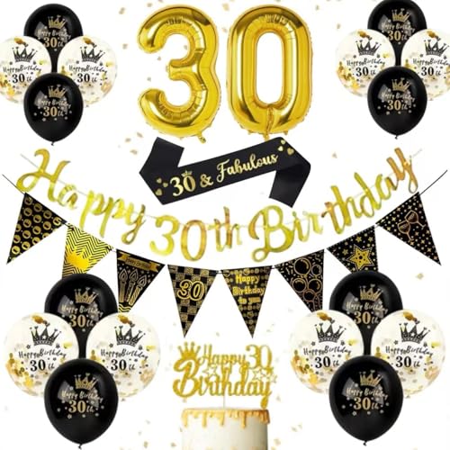 50 Geburtstag Dekorationen für Frauen Männer - Schwarz Gold Party Supplies mit Happy Birthday Banner, 32 Zoll Gold Zahlenballons, Konfetti Luftballons, Schärpe, Cake Topper & Dreieck Wimpelkette 50 Geburtstag Dekorationen für Frauen Männer - Schwarz Gold Party Supplies mit Happy Birthday Banner, 32 Zoll Gold Zahlenballons, Konfetti Luftballons, Schärpe, Cake Topper & Dreieck Wimpelkette von YoParty