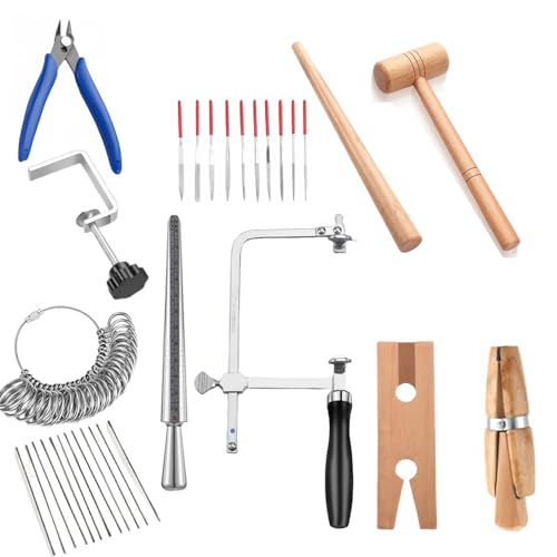 YoShin Schmuckherstellungswerkzeug-Set: Ringklemmen, Schmuckgrößen, Spanndorne, Sägerahmen, Klemmen, Feilen, Ringwerkzeuge, Hammer und Stab für Erwachsene von YoShin