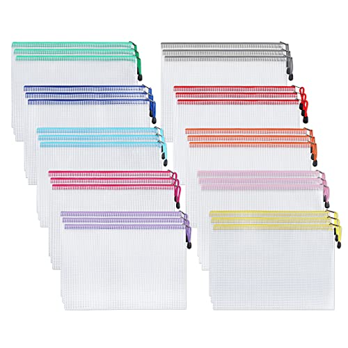Yoassi Dokumententasche A6, 40 Stücke Mesh Kunststoff Reißverschlusstasche, A6 Datei Taschen mit Reißverschluss für Dokumente, Papier, Kosmetika und Reisezubehör von Yoassi