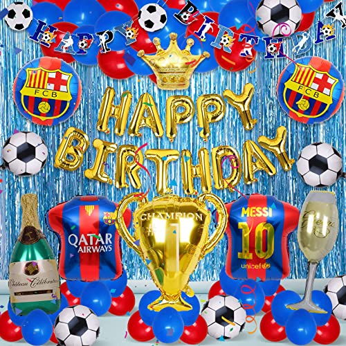 Fußball Geburtstagsdeko Jungen Luftballons Geburtstag Dekorationen Blau Rot Happy Birthday Banner insgesamt 70 Stück für Kindergeburtstag Deko Fußballfan Themenfeier von Yoazroan