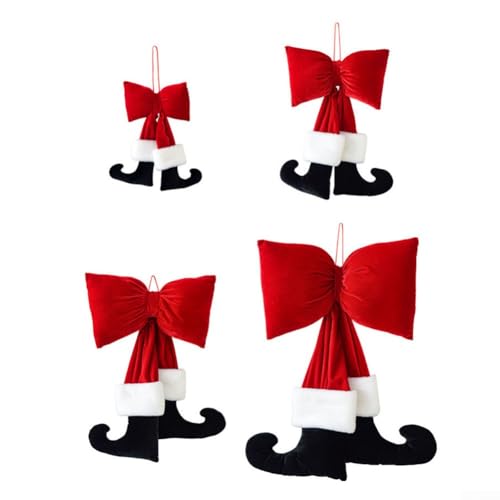 1 x dekorativer Elfin-Stiefel-Wandbehang für Weihnachten, Plüsch-Samtstoff mit roter Samtschleife, geeignet für Wände, Türen, Kaminsims und Baum-Hängedekoration (40 cm) von YobiLife