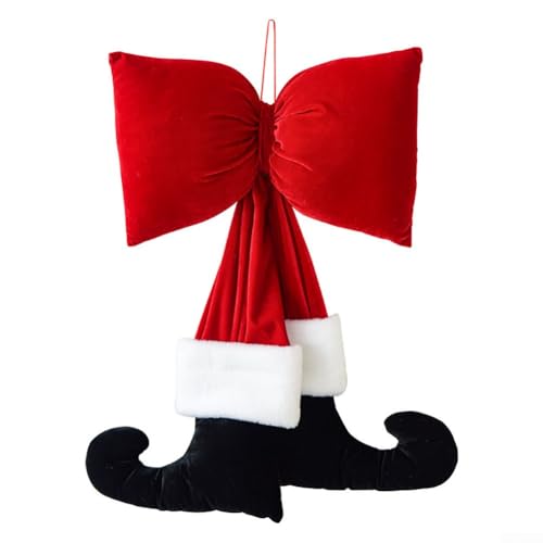 1 x dekorativer Elfin-Stiefel-Wandbehang für Weihnachten, Plüsch-Samtstoff mit roter Samtschleife, geeignet für Wände, Türen, Kaminsims und Baum-Hängedekoration (60 cm) von YobiLife