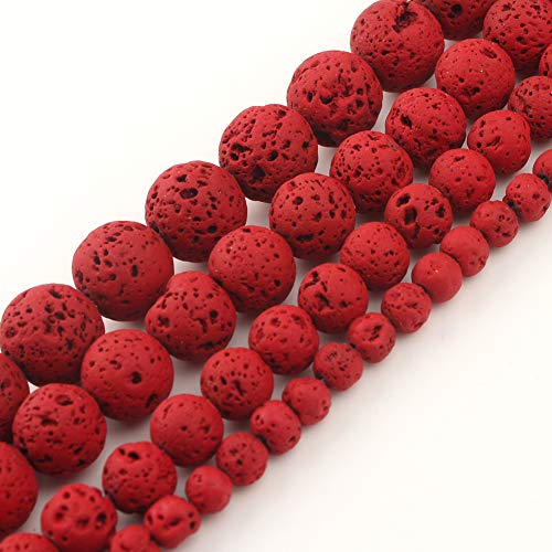 Yochus Armband mit Perlen aus Lavastein, rund, 4 mm, zur Schmuckherstellung, Rot von Yochus