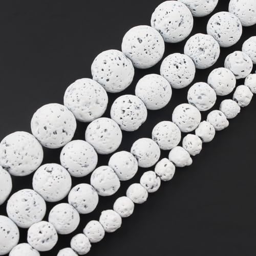 Yochus Armband mit Perlen aus Lavastein, rund, 4 mm, zur Schmuckherstellung, Weiß von Yochus