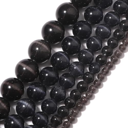 Yochus Armband mit schwarzen Katzenaugen-Steinperlen, 4 mm, zur Schmuckherstellung von Yochus