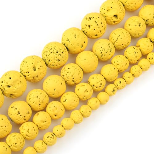 Yochus Dunkelgelbes rundes Lavastein-Perlenarmband, 8 mm, zur Schmuckherstellung von Yochus