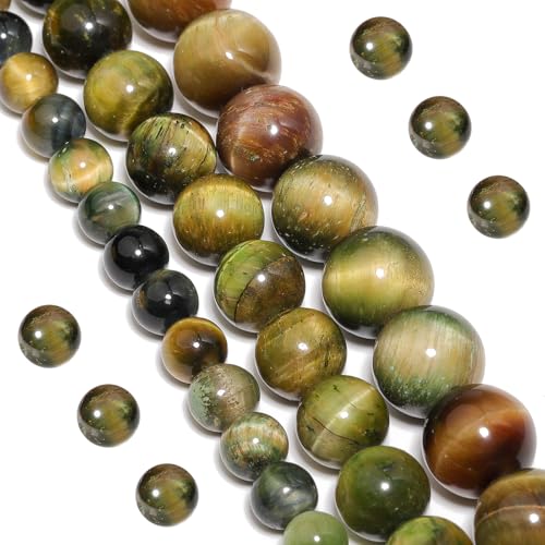 Yochus Natürliche Tigerauge-Perlen, 10 mm, Onyx-Achat, für runde lose Perlen, zum Selbermachen, glatte Edelsteinperlen für Schmuckherstellung (4 mm, 6 mm, 8 mm, 12 mm) von Yochus