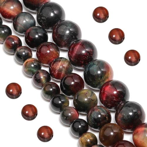 Yochus Natürliche Tigerauge-Perlen, 10 mm, Onyx-Achat, für runde lose Perlen, zum Selbermachen, glatte Edelsteinperlen für Schmuckherstellung (4 mm, 6 mm, 8 mm, 12 mm) von Yochus