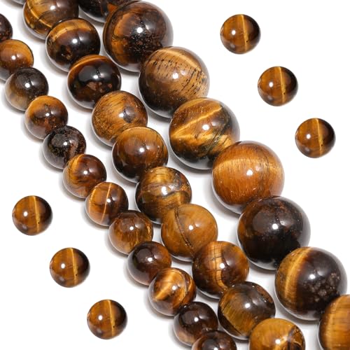 Yochus Natürliche Tigerauge-Perlen, 90 Stück, 4 mm, Onyx-Achat, für runde lose Perlen, DIY-Charm, glatte Edelsteinperlen für Schmuckherstellung (6 mm, 8 mm, 10 mm, 12 mm) von Yochus