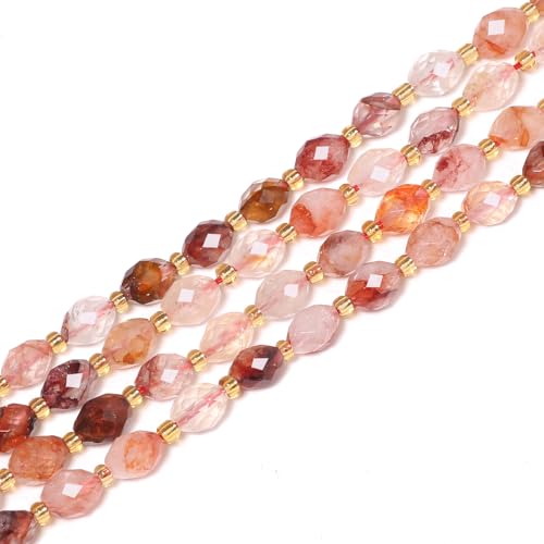 Yochus Rote Gummiblume, facettierter Naturstein, runder Strang für glitzernde Perlen zur Schmuckherstellung, 6 x 8 mm Perlen, 27 Farben von Yochus