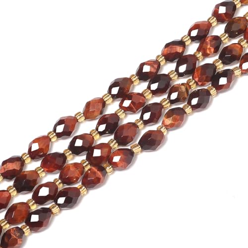 Yochus Roter Tiger, facettierter Naturstein, runder Strang für glitzernde Perlen zur Schmuckherstellung, 6 x 8 mm Perlen, 27 Farben Yochus Roter Tiger, facettierter Naturstein, runder Strang für glitzernde Perlen zur Schmuckherstellung, 6 x 8 mm Perlen, 27 Farben von Yochus