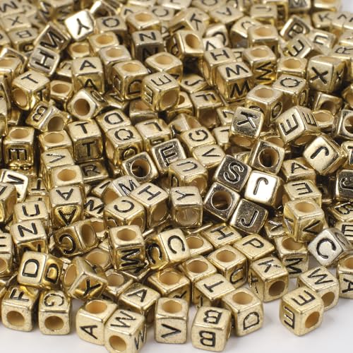 Yochus Runde oder quadratische Acryl-Buchstabenperlen, Zahlen, 4 x 7 mm, Alphabet A-Z, Perlen, Freundschaftsarmbänder, Schmuckherstellungs-Set für Teenager-Geschenke (Gold-Würfel) von Yochus
