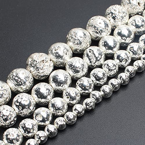 Yochus Silbernes rundes Lavastein-Perlenarmband, 8 mm, zur Schmuckherstellung von Yochus