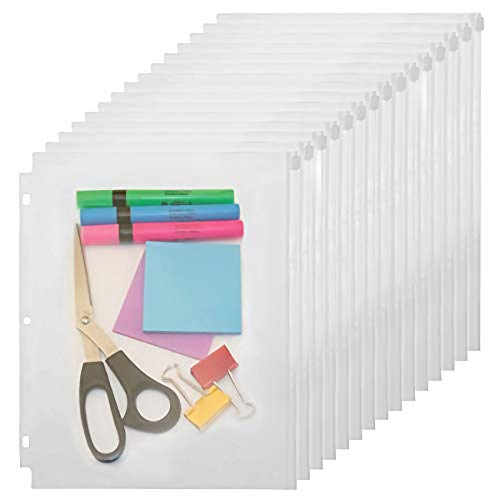 YoeeJob Transparente PVC-Reißverschluss-Seiten mit 3 Löchern, Briefgröße, 21,6 cm x 28,9 cm, lose Blätter, Aufbewahrungsbeutel, 15 Stück pro Packung von YoeeJob
