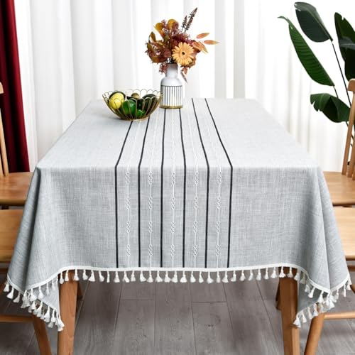 Yofori Graue Tischdecke Abwaschbar aus Baumwolle Polyester Mischgewebe Boho Tischdecke BüGelfrei Tischtuch Tischdeko für Esstisch, Garten, Outdoor (Grau, 135 x 220 cm) von Yofori