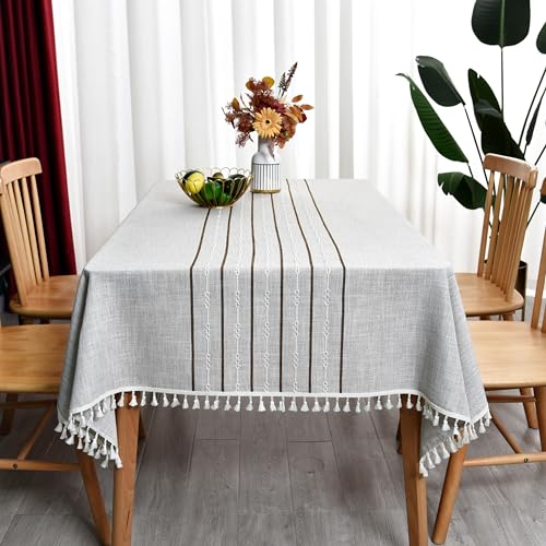Yofori Graue Tischdecke Abwaschbar aus Baumwolle Polyester Mischgewebe Boho Tischdecke BüGelfrei Tischtuch Tischdeko für Esstisch, Garten, Outdoor (Khaki, 135 x 220 cm) von Yofori