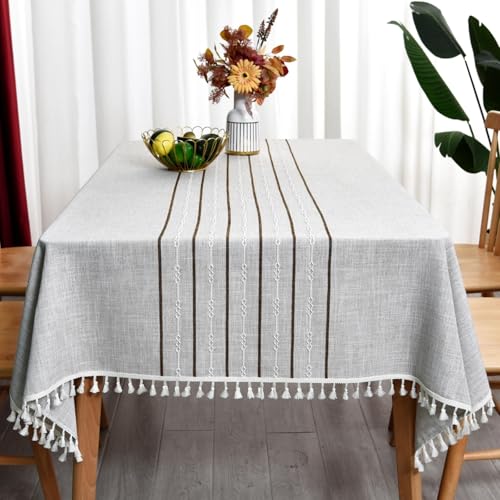Yofori Graue Tischdecke Abwaschbar aus Baumwolle Polyester Mischgewebe Boho Tischdecke BüGelfrei Tischtuch Tischdeko für Esstisch, Garten, Outdoor (Khaki, 135 x 250 cm) von Yofori