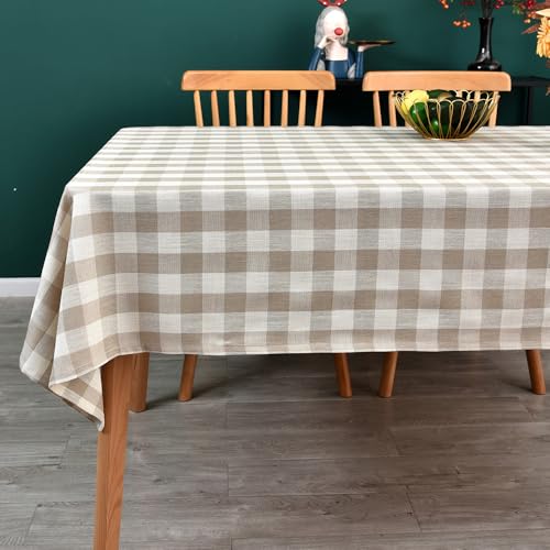 Yofori Tischdecke Kariert, Gingham Karo Tischdecke Baumwolle Polyester Mischgewebe Tischtuch Abwaschbar Tischdecke Bügelfrei für Speisetisch,Outdoor (Beige, 135 x 180 cm) von Yofori