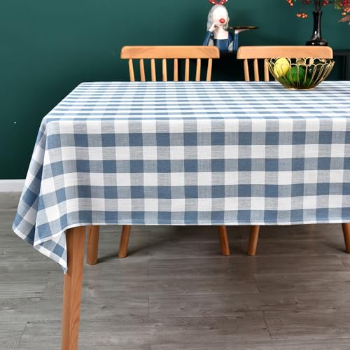 Yofori Tischdecke Kariert, Gingham Karo Tischdecke Baumwolle Polyester Mischgewebe Tischtuch Abwaschbar Tischdecke Bügelfrei für Speisetisch,Outdoor (Himmelblau, 135 x 250 cm) von Yofori