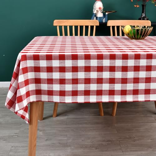 Yofori Tischdecke Kariert, Gingham Karo Tischdecke Baumwolle Polyester Mischgewebe Tischtuch Abwaschbar Tischdecke Bügelfrei für Speisetisch,Outdoor (Rot, 135 x 180 cm) von Yofori