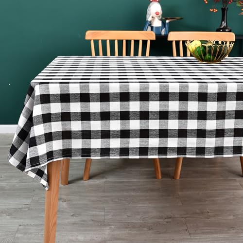 Yofori Tischdecke Kariert, Gingham Karo Tischdecke Baumwolle Polyester Mischgewebe Tischtuch Abwaschbar Tischdecke Bügelfrei für Speisetisch,Outdoor (Schwarz, 135 x 300 cm) von Yofori