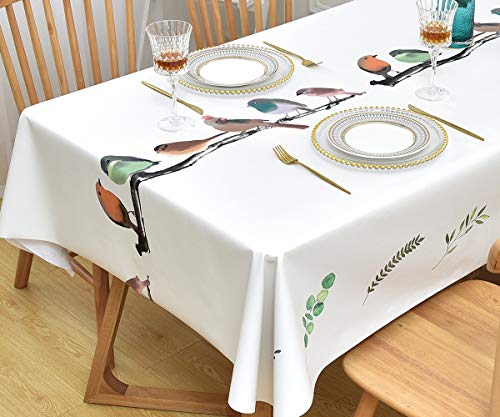 Yofori Tischdecke aus Kunststoff, abwischbar, PVC, abwischbar, wasserdicht, Tischdecke (137 x 180 cm, Vogel) von Yofori