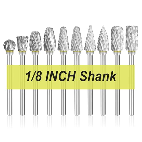 YOFULY Hartmetall-Frässtift-Set, 10-teilig, 1/8-Zoll-Schaft, 1/4-Zoll-Schleifkopf, Doppelschliff, Wolframstahl für Schleifer, DIY-Holzschnitzerei, Weichmetallpolieren, Gravieren, Holz YOFULY Hartmetall-Frässtift-Set, 10-teilig, 1/8-Zoll-Schaft, 1/4-Zoll-Schleifkopf, Doppelschliff, Wolframstahl für Schleifer, DIY-Holzschnitzerei, Weichmetallpolieren, Gravieren, Holz von Yofuly