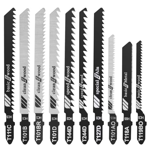 Yofuly 10-tlg. Stichsägeblatt-Set, Hochwertiges Gebogenes Sägeblatt, T-Schaft Stichsägeblatt Aus Kohlenstoffstahl für Holzarbeiten, Holz, Platten, Kunststoffen, PVC, Metall Yofuly 10-tlg. Stichsägeblatt-Set, Hochwertiges Gebogenes Sägeblatt, T-Schaft Stichsägeblatt Aus Kohlenstoffstahl für Holzarbeiten, Holz, Platten, Kunststoffen, PVC, Metall von Yofuly