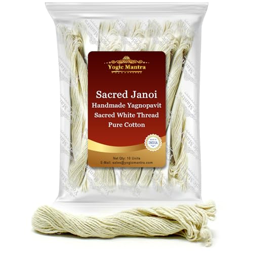 Yogic Mantra Janeu Garn Yagnopavit | 10 Stück | Heilige Janoi-Fäden aus reiner Baumwolle | Upanayana Sanskara Janaeu Puja Faden | Spirituelle Janeva für Hindu-Pooja- und Brahmanen-Rituale von Yogic Mantra
