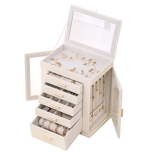Schmuckkästchen,6 Ebenen Schmuckschatulle,Groß Schmuckkasten für Damen,Schmuckaufbewahrung mit Glasdecke,seitlich öffnenden Türen,Schmuckbox für Ringe,Ohrringe,Halskette,Geschenkbox für Mädchen Frauen von Yohonk