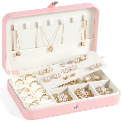 Schmuckkästchen,PU-Leder Schmuckaufbewahrung,Schmuckkasten klein,Schmuckschatulle für Damen Mädchen,Schmuckbox für Ringe Ohrringe Armbänder,Damen Frauen Geschenk(Rosa) von Yohonk