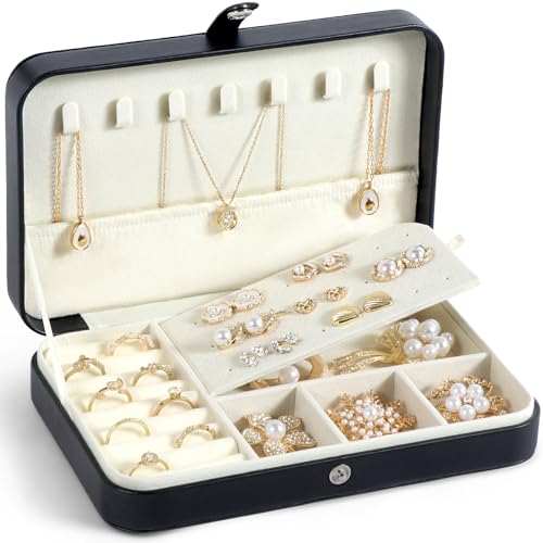 Schmuckkästchen,PU-Leder Schmuckaufbewahrung,Schmuckkasten klein,Schmuckschatulle für Damen Mädchen,Schmuckbox für Ringe Ohrringe Armbänder,Damen Frauen Geschenk(Schwarz) von Yohonk