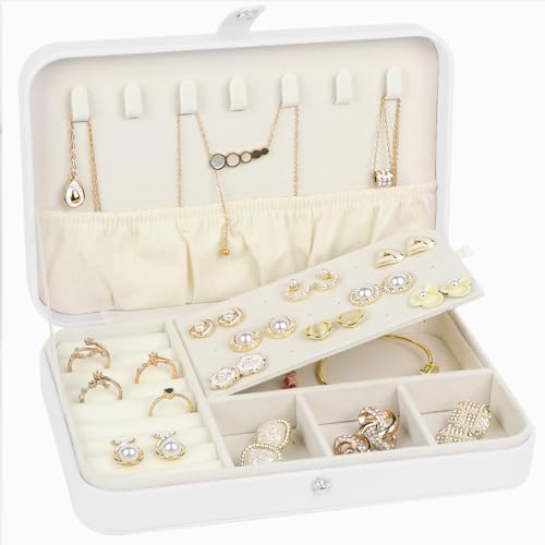 Schmuckkästchen,PU-Leder Schmuckaufbewahrung,Schmuckkasten klein,Schmuckschatulle für Damen Mädchen,Schmuckbox für Ringe Ohrringe Armbänder,Damen Frauen Geschenk(Weiß) von Yohonk