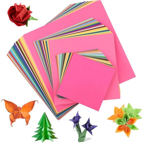 300 Blatt Origami Papier, 20x20 & 15x15 & 10x10 Buntes Papier 20 Farben Buntes Papier Quadratisch Faltpapier, Doppelseitig Buntes Faltpapier 70g/m² für Kinder und Erwachsene DIY Bastelprojekte von Yohuork