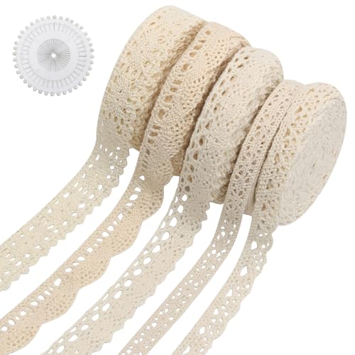 5 Rollen Spitzenband Creme, Spitzenbordüre Vintage 25m, Spitzenborte Beige für Nähen, Handwerk Deko und Geschenkbox 5 Rollen Spitzenband Creme, Spitzenbordüre Vintage 25m, Spitzenborte Beige für Nähen, Handwerk Deko und Geschenkbox von Yoicn Lth
