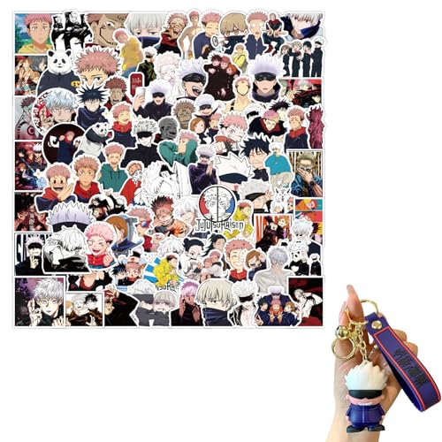 100 Cartoon-Aufkleber mit 1 Schlüsselanhänger, Anime-Aufkleber, wasserdichte Vinyl-Aufkleber, für Laptop Flasche Scrapbooking, niedliche Anime-Schlüsselanhänger, Anhänger für Rucksack-Zubehör von Yoimckay