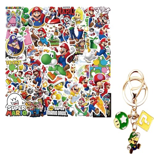 100 Cartoon-Aufkleber mit 1 Schlüsselanhänger, wasserdichte Vinyl-Aufkleber, für Laptop Flasche Scrapbooking, niedliche Cartoon-Schlüsselanhänger, klassische Spielfiguren Schlüsselanhänger 100 Cartoon-Aufkleber mit 1 Schlüsselanhänger, wasserdichte Vinyl-Aufkleber, für Laptop Flasche Scrapbooking, niedliche Cartoon-Schlüsselanhänger, klassische Spielfiguren Schlüsselanhänger von Yoimckay