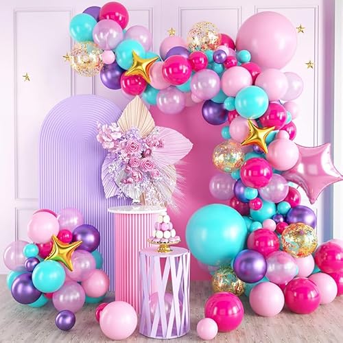 129 Stück Rosa Lila Türkis Luftballon Girlande, Luftballons Bogen Kit, Macarons Pink Metallic Lila Party Helium Ballons mit Stern Ballon, für Mädchen Geburtstag Babyparty Verlobung Hochzeit Deko von Yoimckay