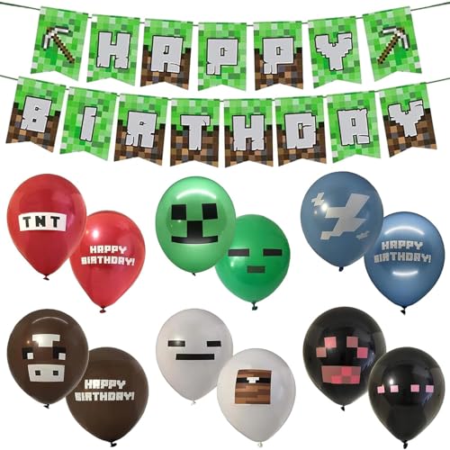 13 PCS Ballons Geburtstagsdeko, Kinder Happy Birthday Banner, Video Game Party Luftballons, Mädchen Jungen, Geburtstag Dekoration Partyzubehör, Geburtstag Party Set für Birthday Deko von Yoimckay